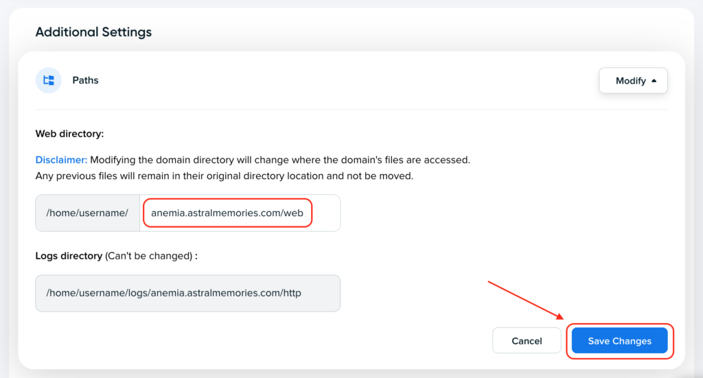 Enter the path to the web directory of your newly created Drupal application.